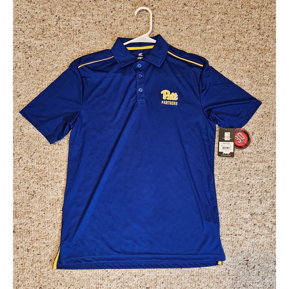 Colosseum Pitt Panthers Men Small Blue Gold Performance Polo Shirt DKPS10140 NWT
